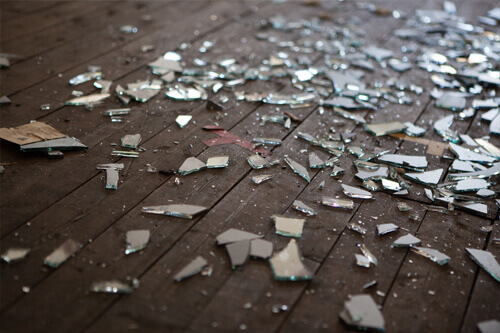 Broken glass on the floor